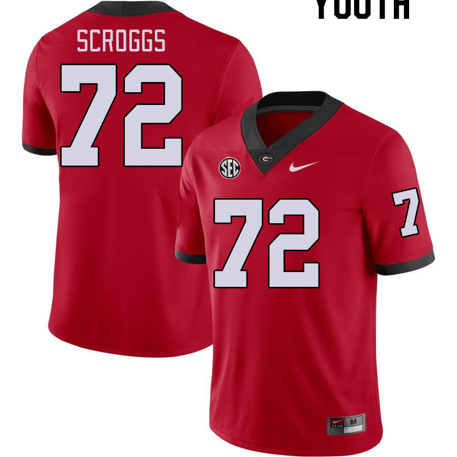 Georgia Bulldogs Youth Griffin Scroggs #72 Red Stitched College UGA Football Jersey 23BL010FV